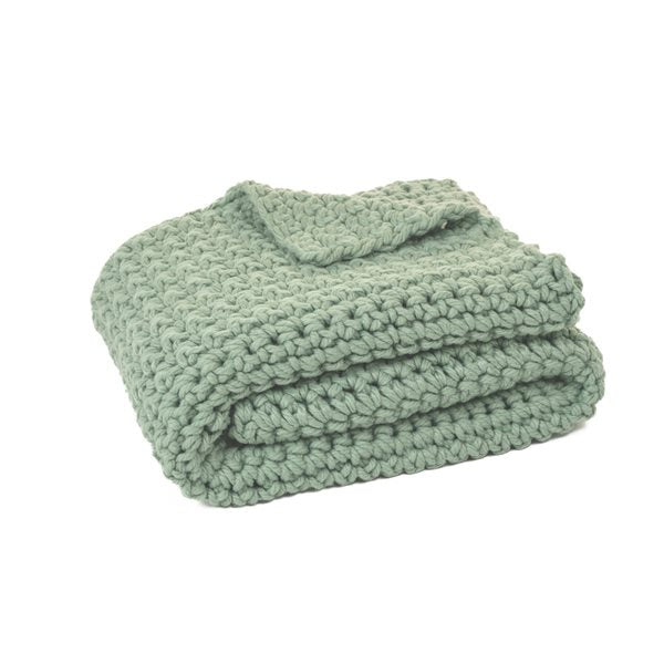 Jeté en tricot sauge GUMMY- Par Brunelli- ( livraison printemps 2025 ) Jeté ,disponible chez Literie-Déco et moi