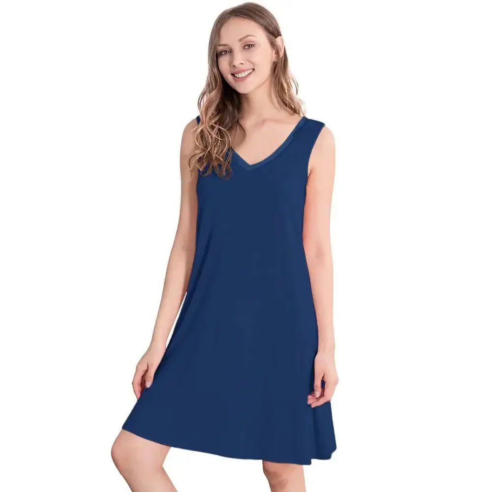 Chemise de nuit sans manches en bambou ( Bleu francais ) - Chemise de nuit Daniadown - Literie-Déco et moi