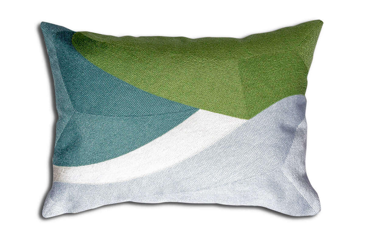 Coussin BERGEN ( Lime-Bleu-Blanc) - coussins rjs trading - Literie-Déco et moi