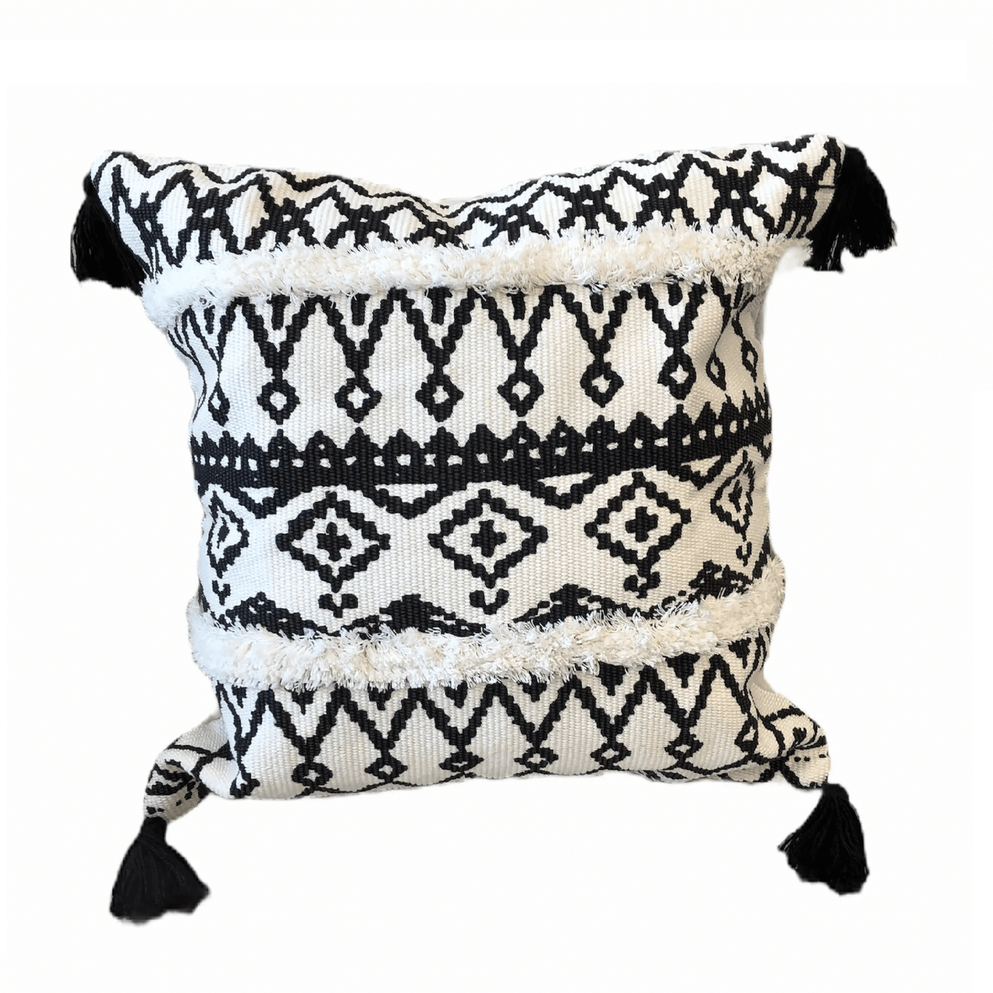 Coussin Bohémian- Noir et blanc ( 18''x 18'') coussins ,disponible chez Literie-Déco et moi