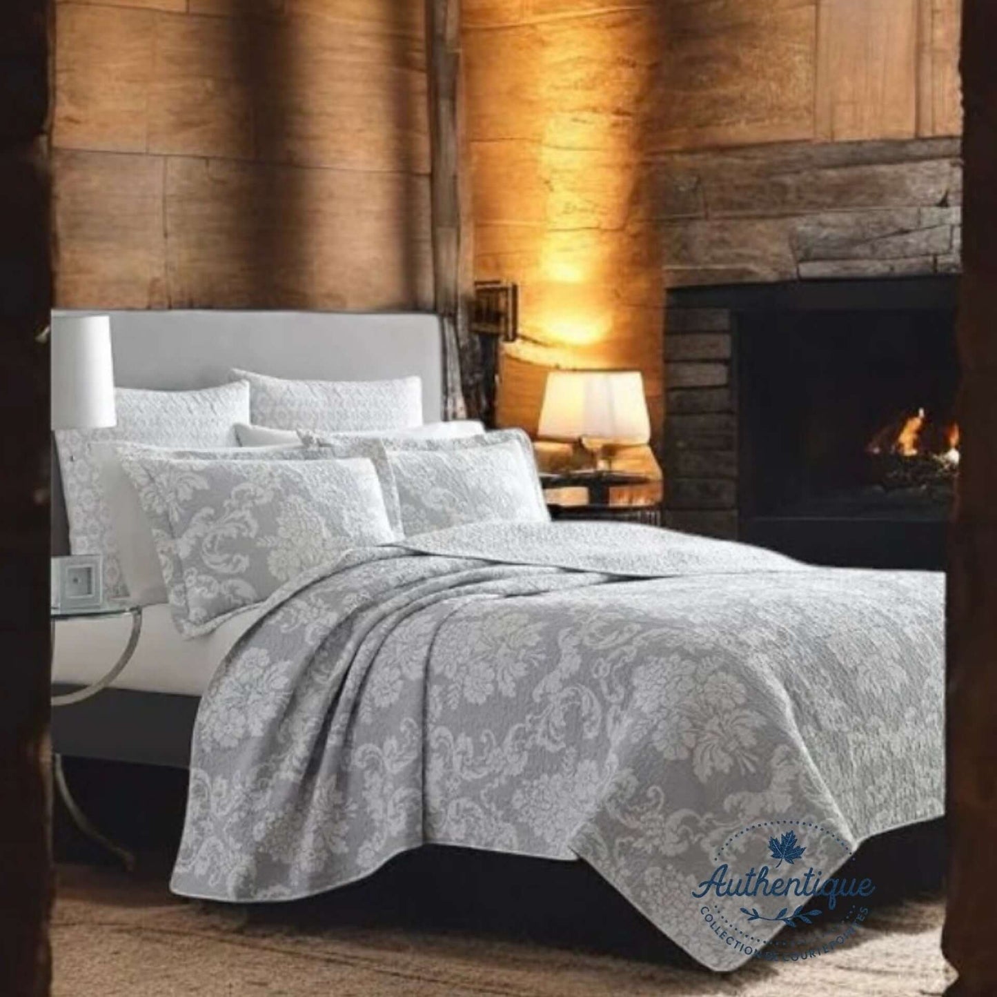 Ensemble de courtepointe grise LUNA - Literie - Déco et moi