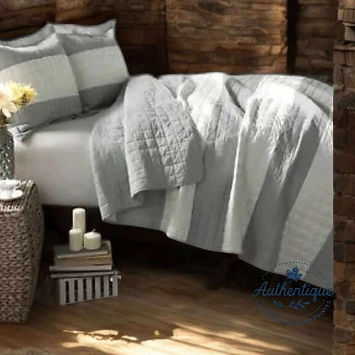 Ensemble de courtepointe rayée ANNA ( Gris ) de Literie-Deco & moi – PRODUIT de qualité chez Literie & Déco et Moi