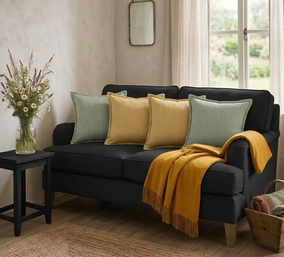 ( Fait au Québec ) - Coussin Enzo ( vert sauge ou jaune safran ) - Coussins Accent mode - Literie-Déco et moi