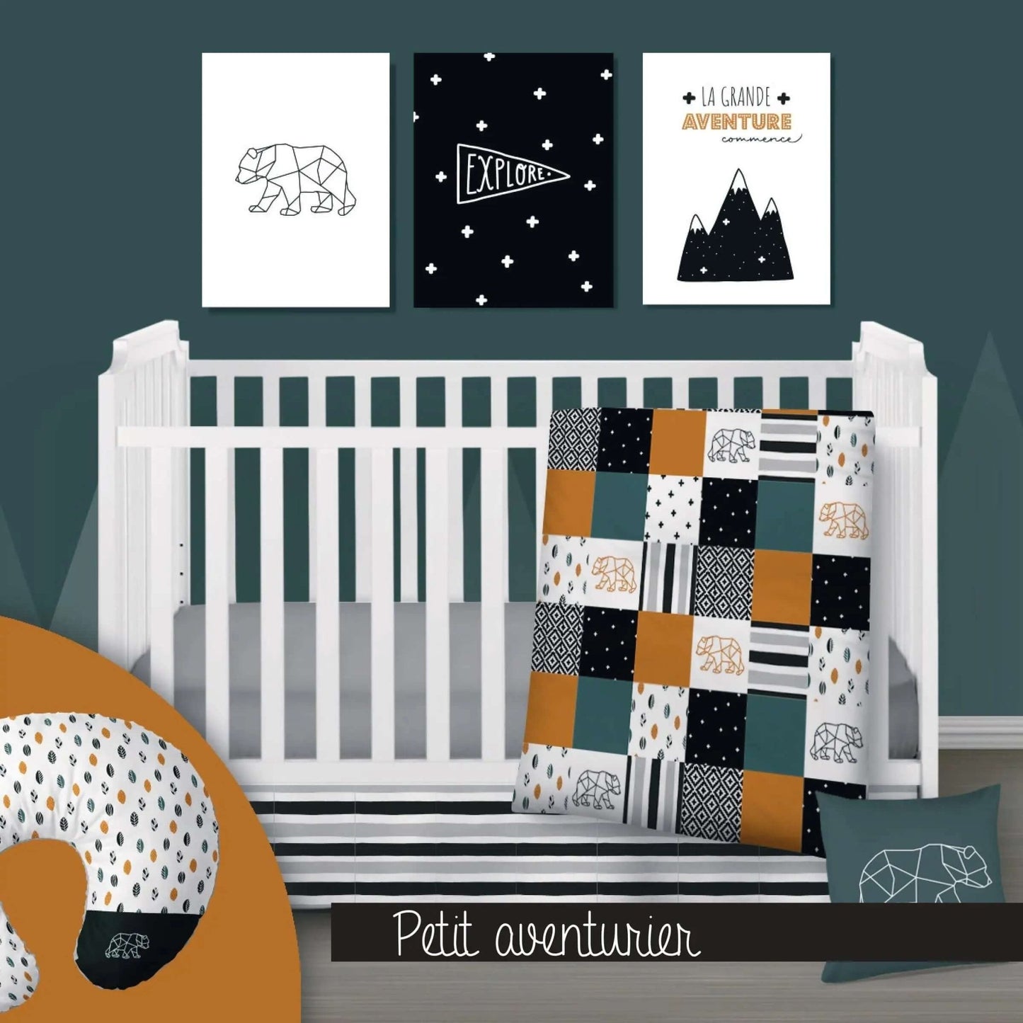 ( Fait au Québec) Ensemble de literie et accessoires pour bébé - PETIT AVENTURIER Literie bébés ,disponible chez Literie-Déco et moi