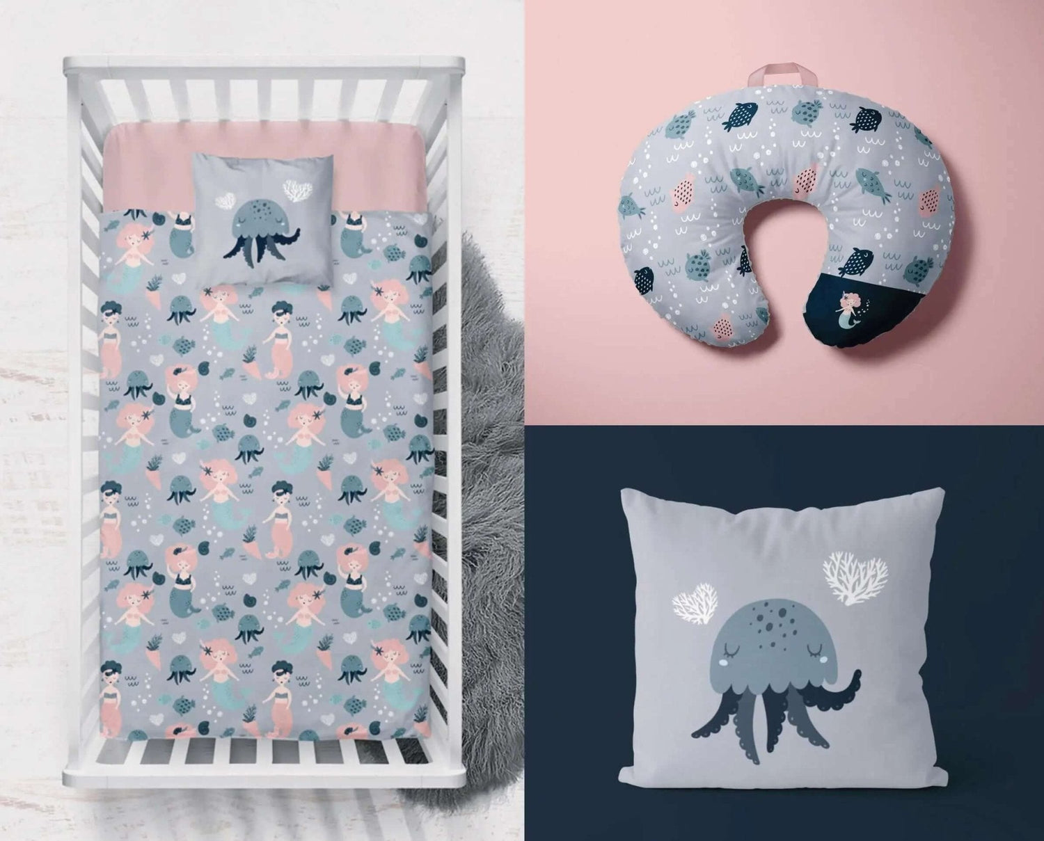 ( Fait au Québec) Ensemble de literie et accessoires pour bébé - SOUS L'OCÉAN - Literie - Déco et moi