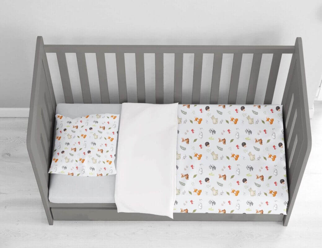 ( Fait au Québec) Ensemble de literie pour bébé- ANIMAUX DE LA FORET (Gris) - housses de couette bébé Atelier la Fée - Literie-Déco et moi