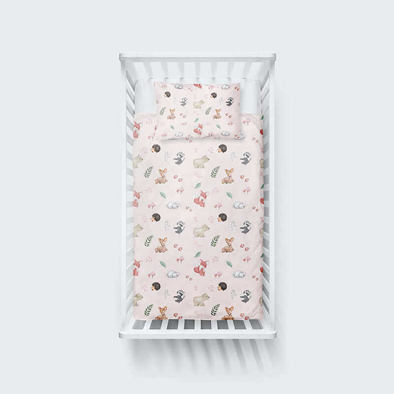 ( Fait au Québec) Ensemble de literie pour bébé- ANIMAUX DE LA FORET (Rose ) - housses de couette bébé Atelier la Fée - Literie-Déco et moi