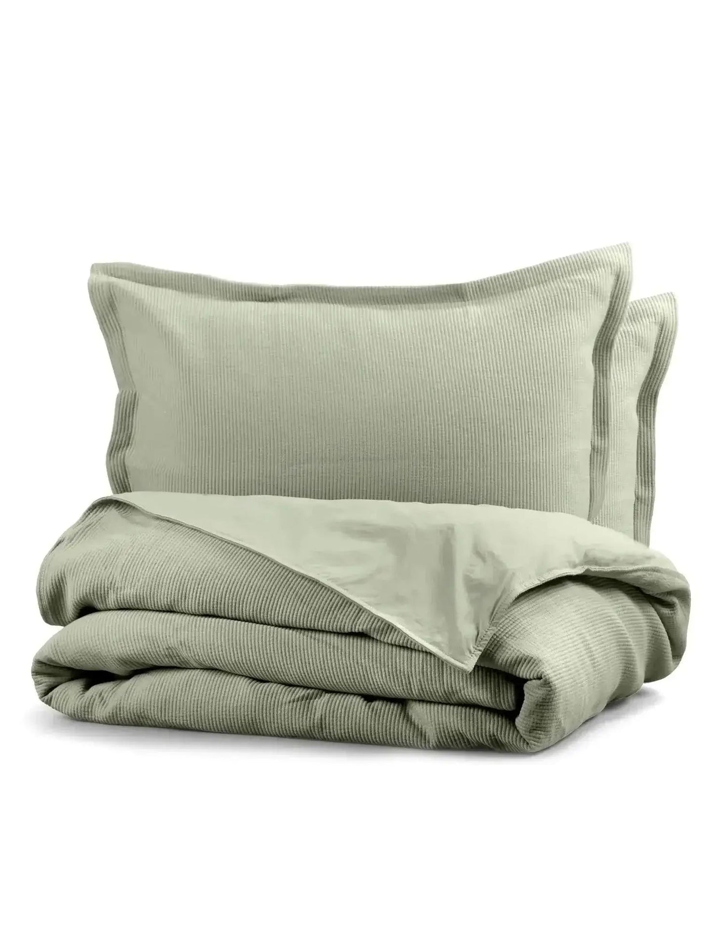 Housse de couette SOPHIA (en coton côtelé ) ( Vert Sauge ) - Housse de couette DOLCE BIANCA - Literie-Déco et moi