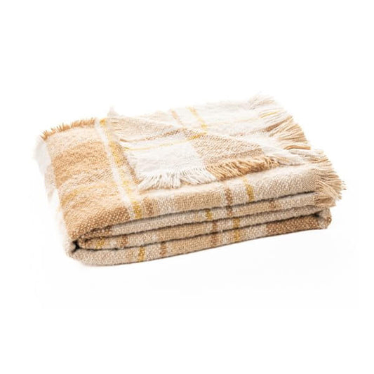 Jeté à carreaux beige, caramel et moutarde BECK ( 50" x 60'') - Par Brunelli - Literie - Déco et moi