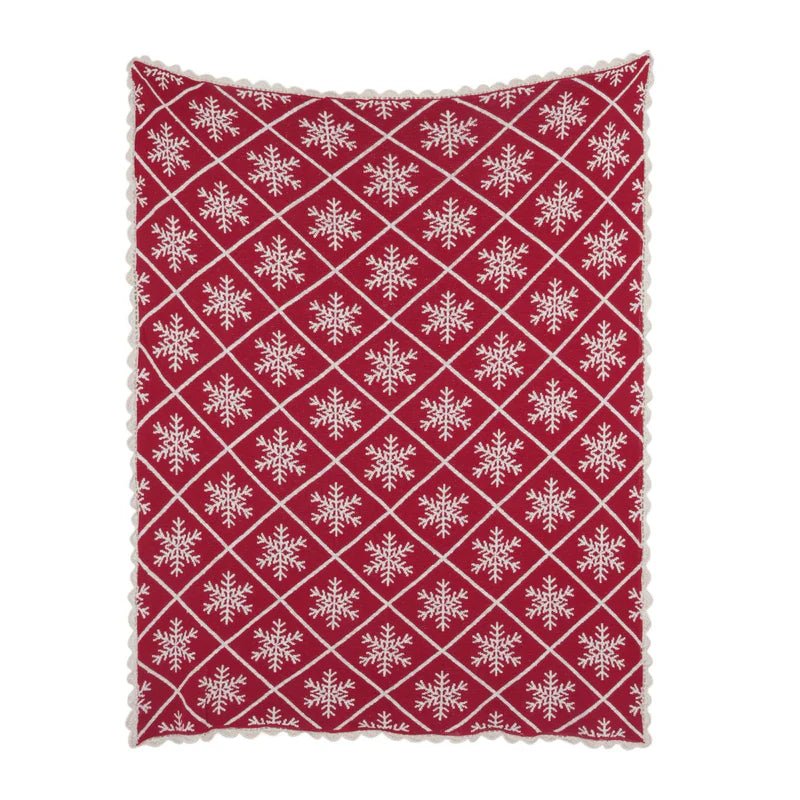 Jeté de Noël rouge Flocon ( 50'' x 60'')- Par Brunelli Jeté  ,disponible chez Literie-Déco et moi