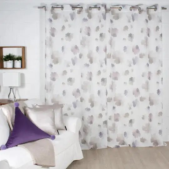 Rideau LAURA ( beige et mauve ) rideau ,disponible chez Literie-Déco et moi