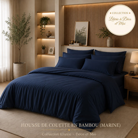 Housse de couette en BAMBOU  ( Marine )- Collection Literie -Déco et Moi - Housse de couette LITERIE & DÉCO ET MOI - Literie-Déco et moi 