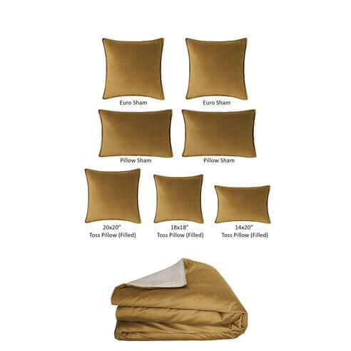 FAIT AU CANADA- Ensemble 8 pièces- VELOURS CASCADE( Curry ) - Par Colcha Linens Douillette, Couvre-lit, Housse de couette  ,disponible chez Literie-Déco et moi 