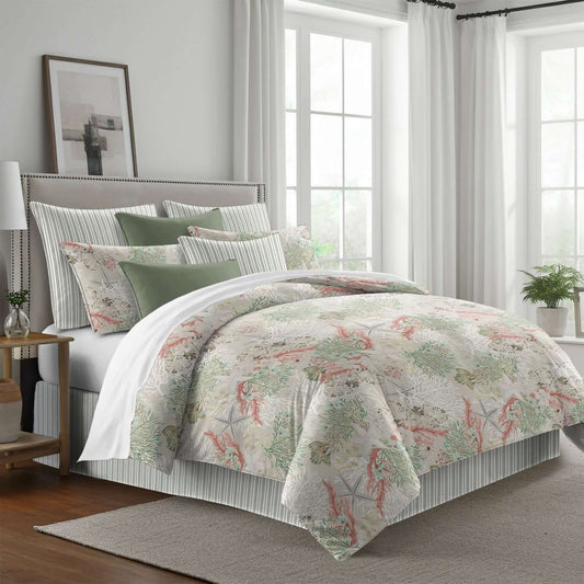 FAIT AU CANADA- Ensemble de literie SOUS L'OCÉAN CORAIL - Par Colcha Linens Douillette, Couvre-lit, Housse de couette  ,disponible chez Literie-Déco et moi 