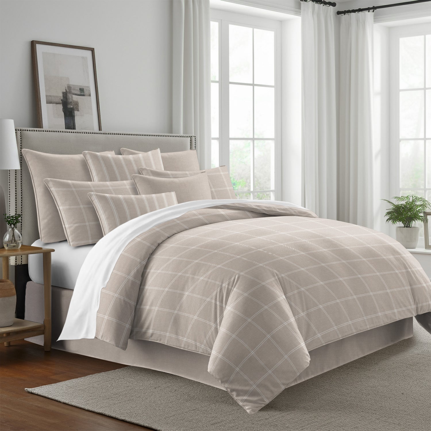 FAIT AU CANADA- Modèle  SHAY BROAD (  A carreaux Naturel ) - Par Colcha Linens - Douillette, Couvre-lit, Housse de couette Colcha Linens - Literie-Déco et moi 