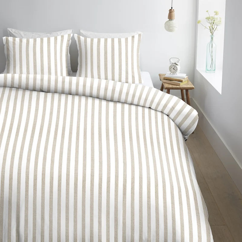 Ensemble housse de couette à rayures sable Ally - Par Brunelli (Livraison AUTOMNE 2026) - Housse de couette Brunelli - Literie-Déco et moi 