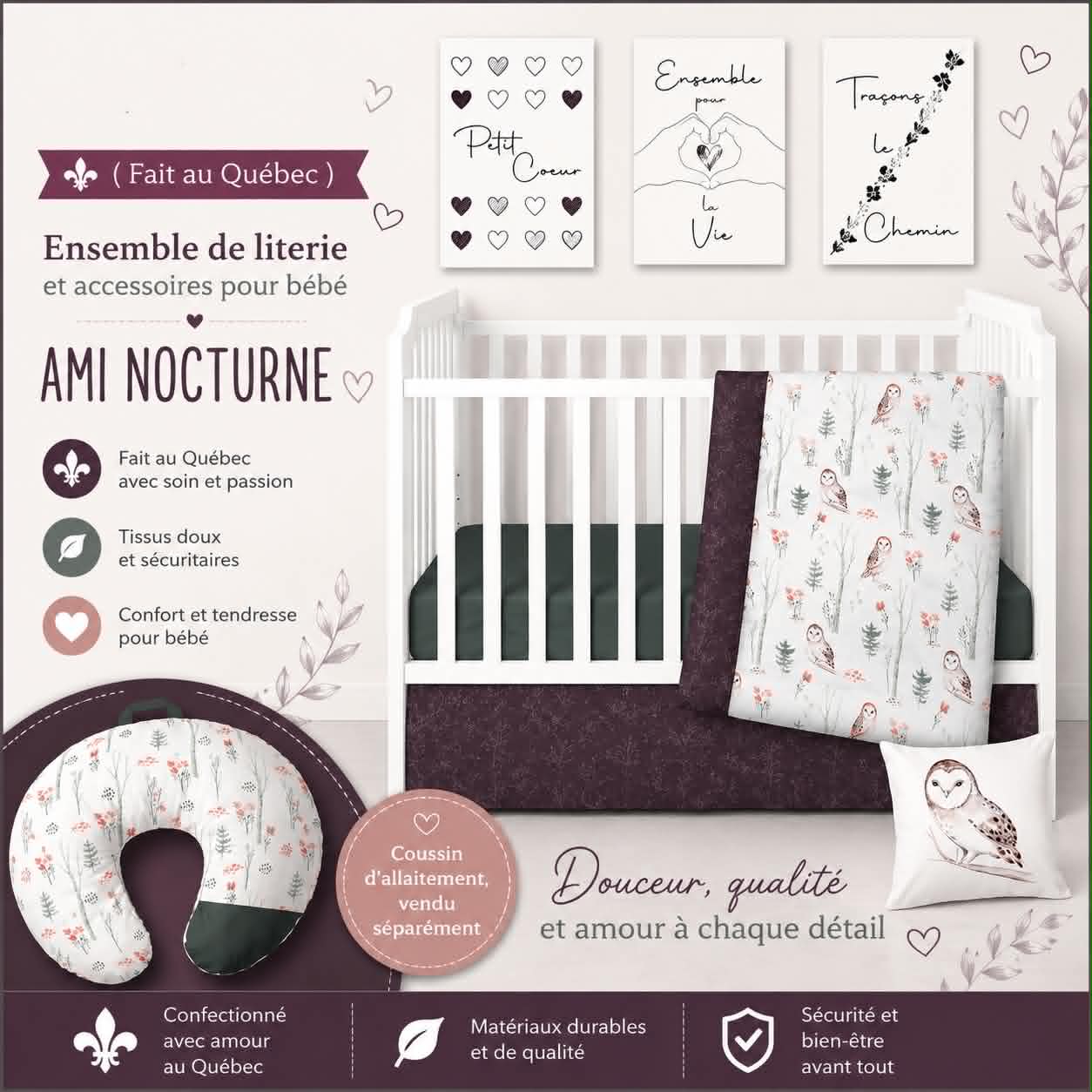 ( Fait au Québec) Ensemble de literie et accessoires pour bébé - AMI NOCTURNE - Literie bébés Textile Patlin - Literie-Déco et moi 