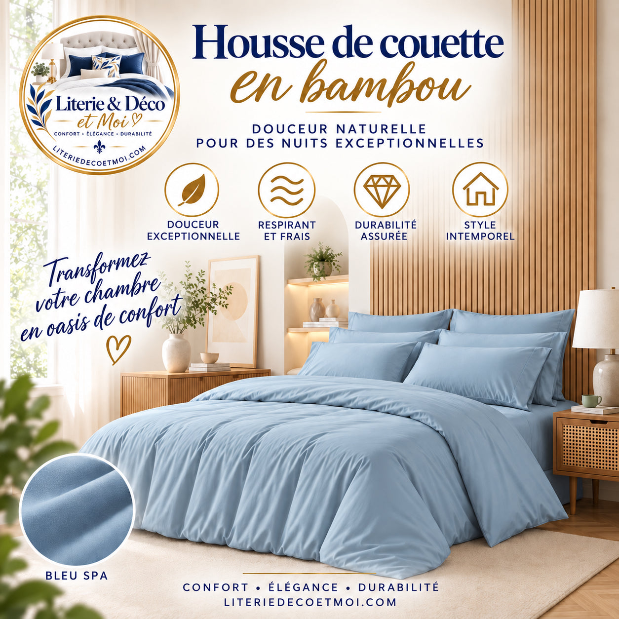 Ensemble de draps en rayonne de bambou ( Bleu )- Collection Literie-Déco et Moi - Draps LITERIE & DÉCO ET MOI - Literie-Déco et moi 