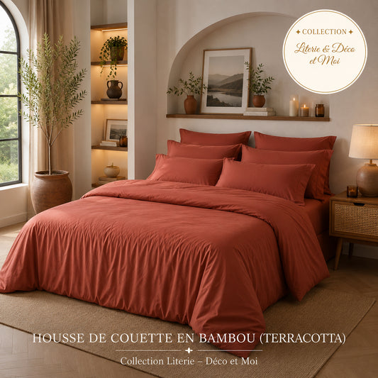 Housse de couette en BAMBOU ( Terracotta )- Collection Literie -Déco et Moi - Housse de couette LITERIE & DÉCO ET MOI - Literie-Déco et moi