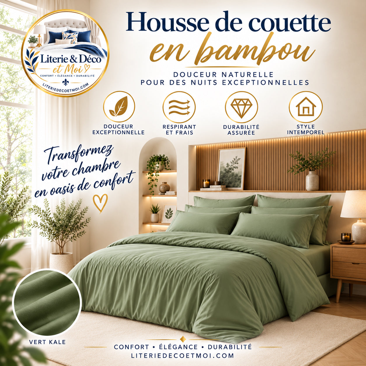 Ensemble de draps en rayonne de bambou (Vert)- Collection Literie-Déco et Moi - Draps LITERIE & DÉCO ET MOI - Literie-Déco et moi 