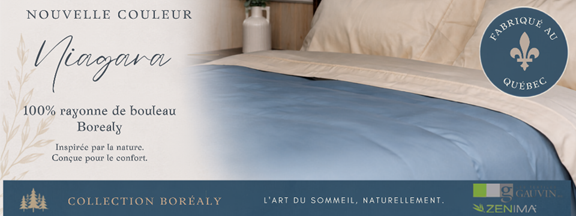 (FAIT QUEBEC)-Draps BORÉALY ( rayonne bouleau/polyester )( 300 fils )- Pour lit /lectrique / articulé - JUMEAU XL, QUEEN ou KING - Draps Zénima - Literie-Déco et moi 