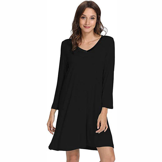 Chemise de nuit en manches longues en bambou ( Noir ) Chemise de nuit  ,disponible chez Literie-Déco et moi 