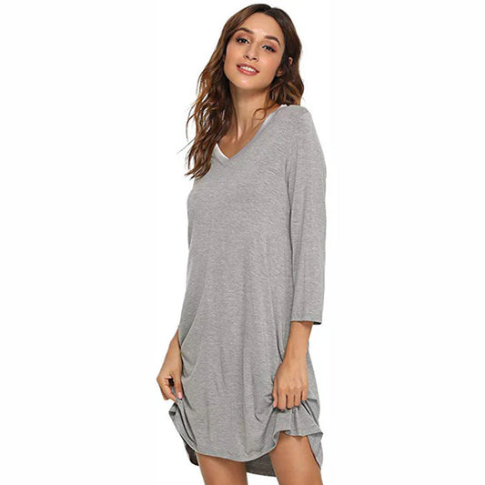 Chemise de nuit en manches longues en bambou ( Gris ) Chemise de nuit  ,disponible chez Literie-Déco et moi 