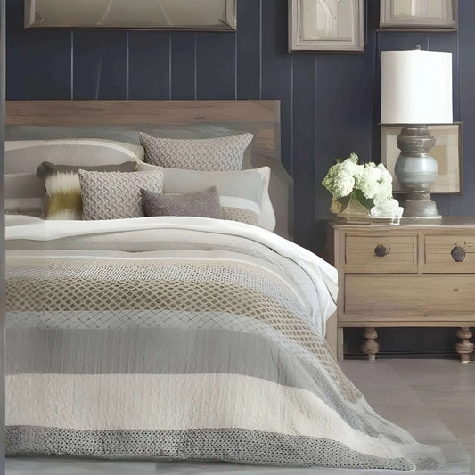 Courtepointe moderne grise et taupe ETHAN - Par Brunelli - Literie - Déco et moi