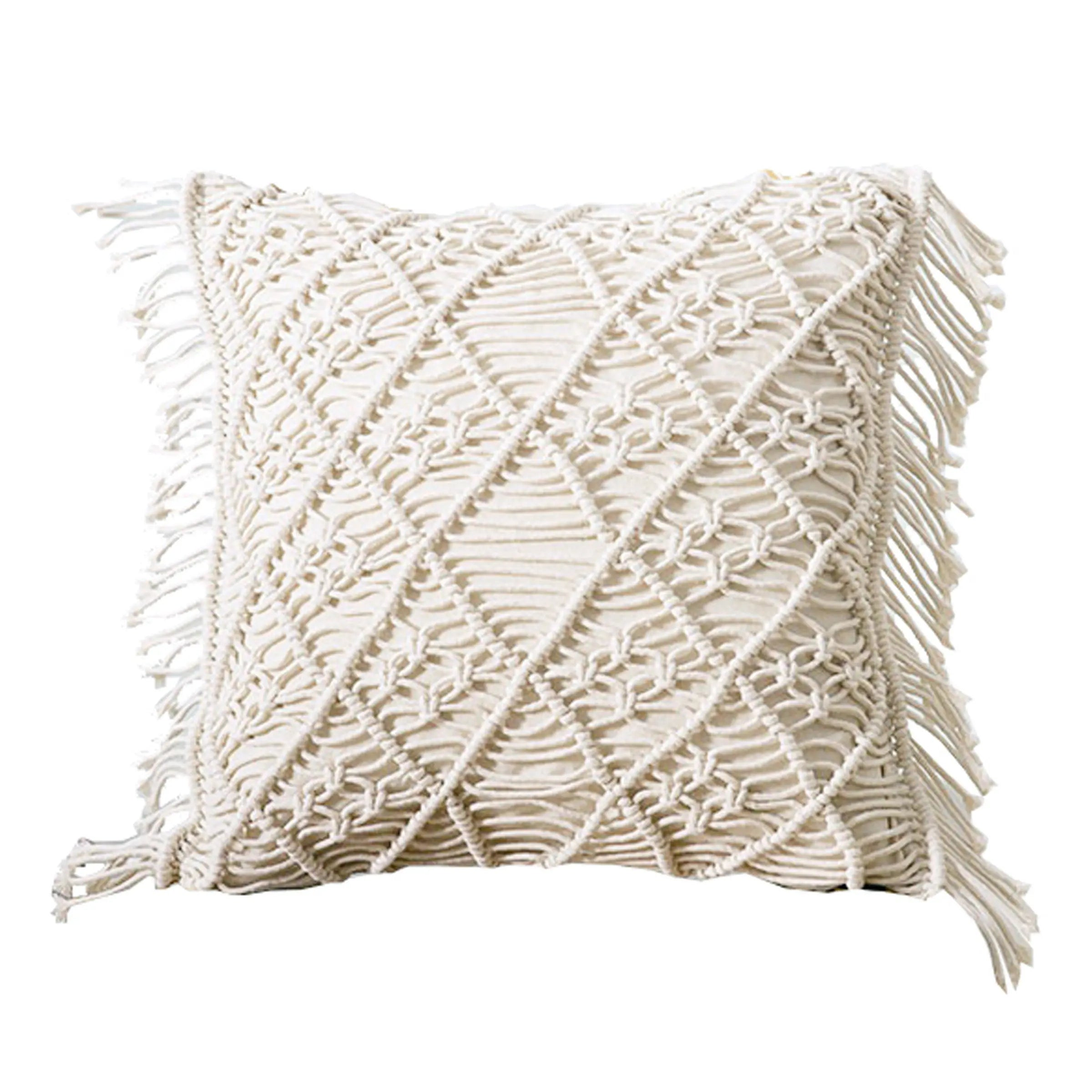 Coussin Macramé- Beige ( 18''x 18'') coussins  ,disponible chez Literie-Déco et moi 