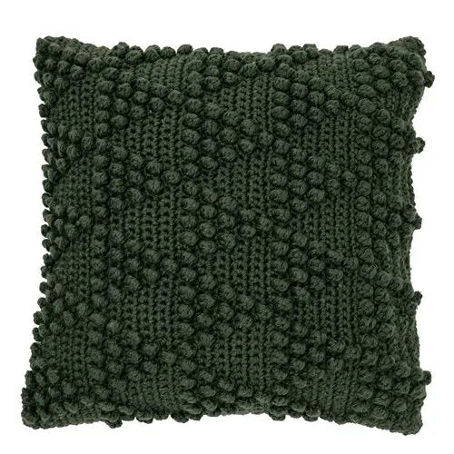 Coussin en tricot vert foncé BUBBLE 18'' x 18'' - Par Brunelli coussins  ,disponible chez Literie-Déco et moi 