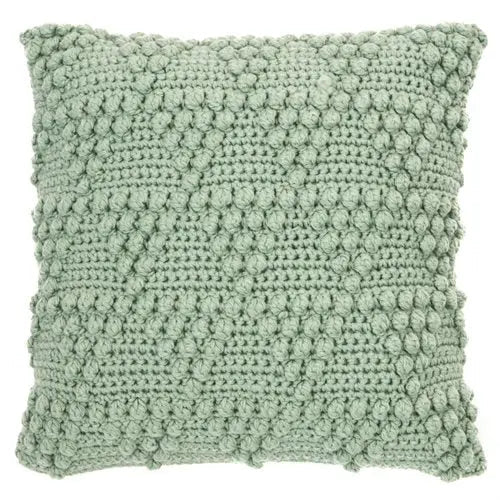 Coussin en tricot vert sauge BUBBLE ( 18'' x 18'')- Par Brunelli coussins  ,disponible chez Literie-Déco et moi 