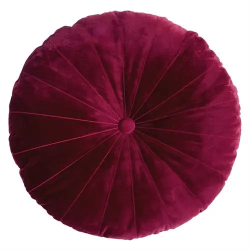 Coussin rond rouge MANDARIN ( 15'' DIAMÈTRE )- Par Brunelli coussins  ,disponible chez Literie-Déco et moi 