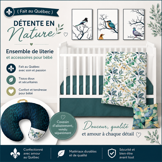 ( Fait au Québec) Ensemble de literie et accessoires pour bébé - DÉTENTE EN NATURE - Literie bébés Textile Patlin - Literie-Déco et moi 