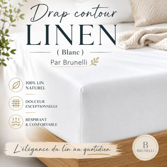 Drap contour LINEN ( Blanc)- Par Brunelli - DRAPS Brunelli - Literie-Déco et moi 