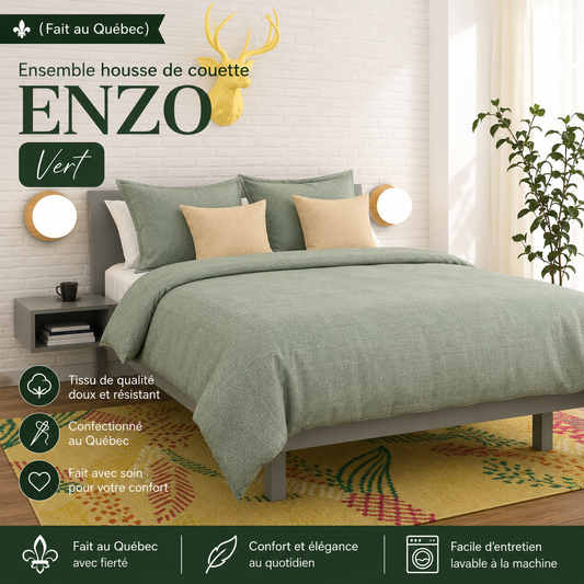(Fait au Québec) Ensemble housse de couette ENZO ( Vert ) - Housse de couette CHÉNÉ - Literie-Déco et moi
