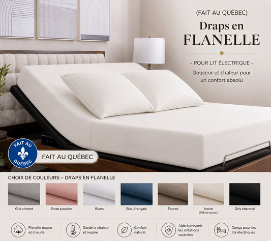(FAIT AU QUÉBEC) -Drap-housse en FLANELLE-Pour lit électrique-JUMEAU XL, QUEEN OU KING - Draps Zénima - Literie-Déco et moi 