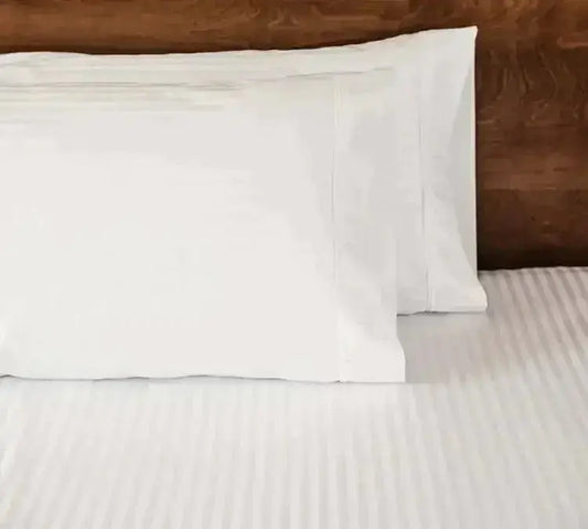 ( Fait au Québec ) Ensemble draps blancs Jacquard ( Motif ligné ) - Literie - Déco et moi