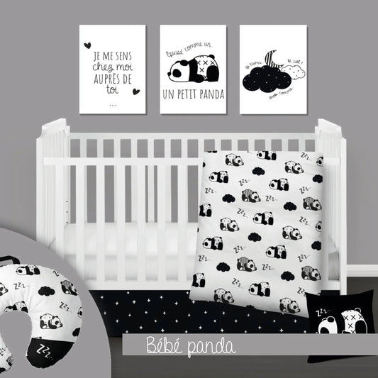 ( Fait au Québec) Ensemble de literie et accessoires pour bébé - BÉBÉ PANDA Literie bébés  ,disponible chez Literie-Déco et moi 