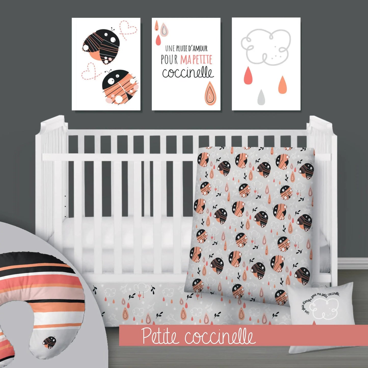 ( Fait au Québec) Ensemble de literie et accessoires pour bébé - PETITE COCCINELLE Literie bébés  ,disponible chez Literie-Déco et moi 