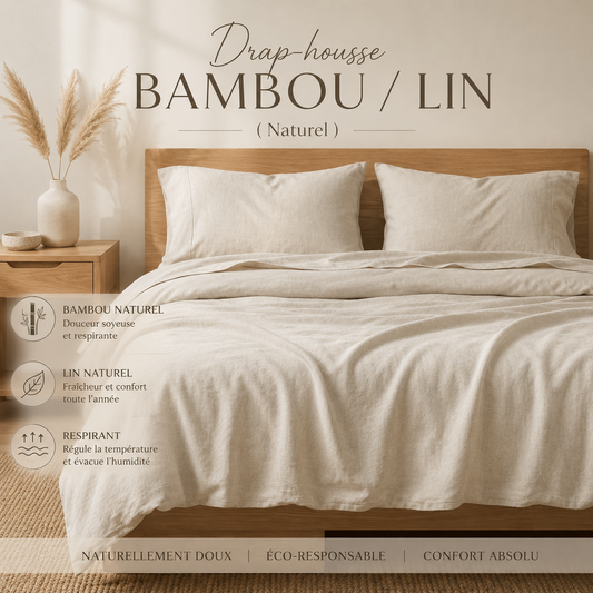 Drap-housse bambou /  Lin ( Naturel ) - Housse de couette Literie & Déco et moi - Literie-Déco et moi 