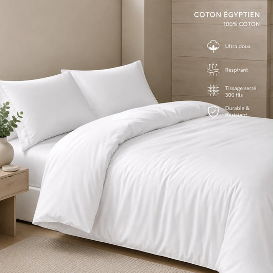 Housse de couette en coton égyptien , 300 fils - Blanc - Housse de couette Literie & Déco et moi - Literie-Déco et moi 