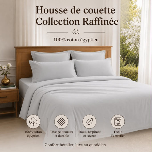 Housse de couette Collection Raffinée ( 100% coton égyptien )- Gris pâle - Housse de couette Literie & Déco et moi - Literie-Déco et moi