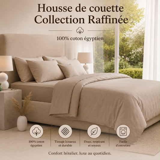Housse de couette Collection Raffinée ( 100% coton égyptien )- Taupe - Housse de couette Literie & Déco et moi - Literie-Déco et moi