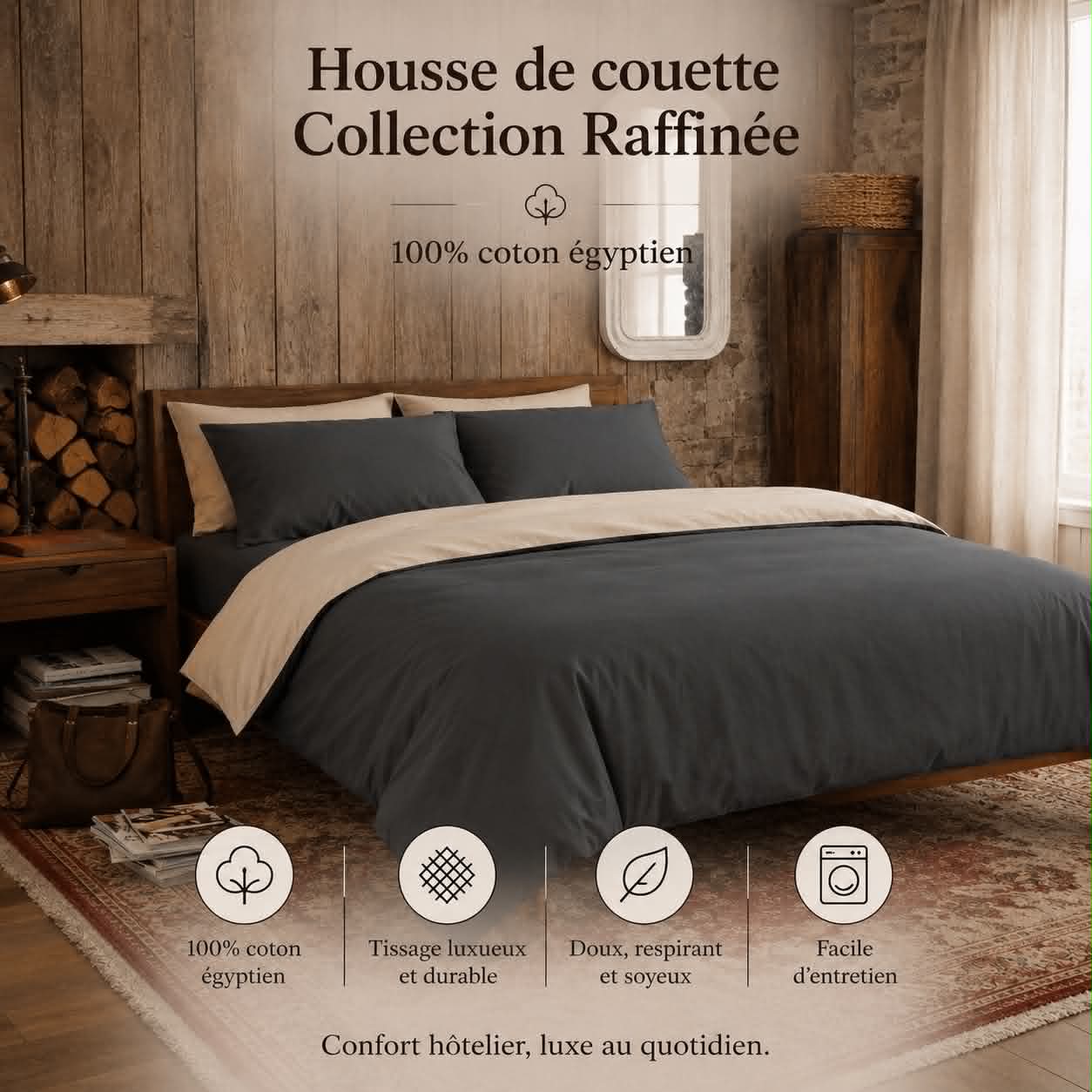 Housse de couette Collection Raffinée ( 100% coton égyptien )- Ardoise - Housse de couette Literie & Déco et moi - Literie-Déco et moi 