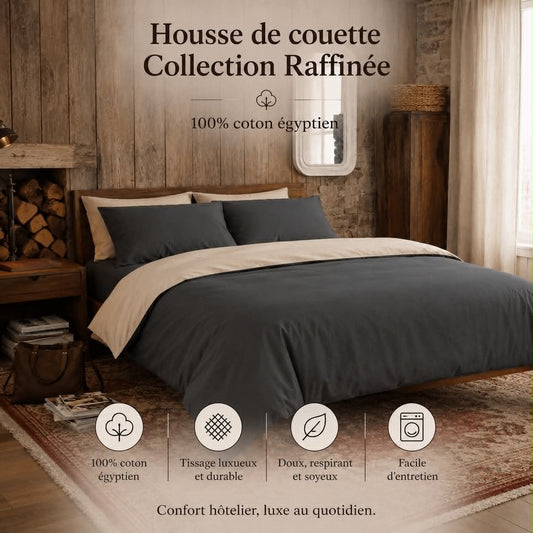 Housse de couette Collection Raffinée ( 100% coton égyptien )- Ardoise - Housse de couette Literie & Déco et moi - Literie-Déco et moi