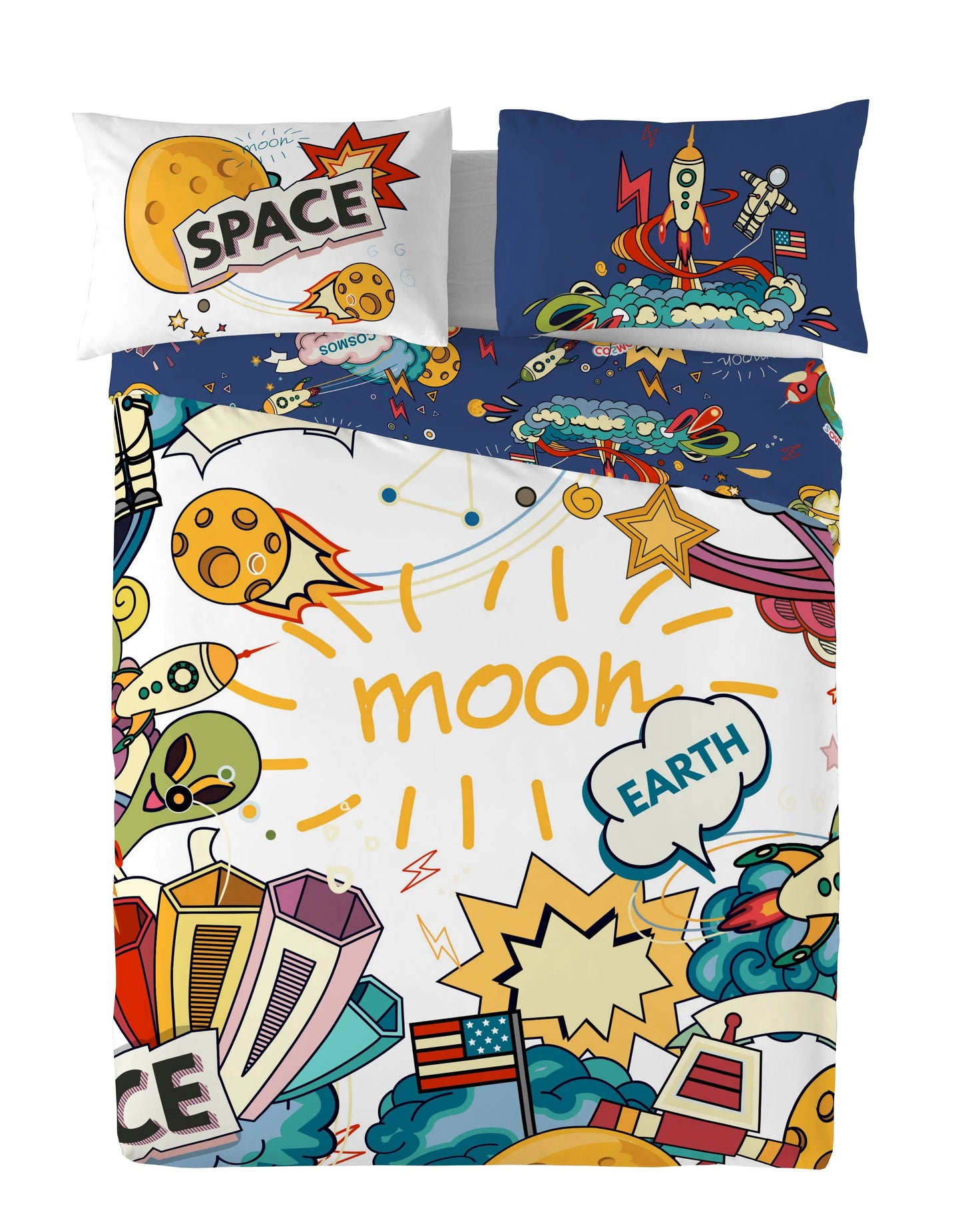 Housse de couette Moon Space ( Réversible) Housse de couette enfant  ,disponible chez Literie-Déco et moi 