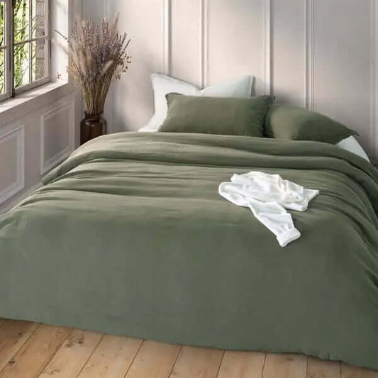 Housse de couette en lin vert olive - Par Brunelli - Literie - Déco et moi