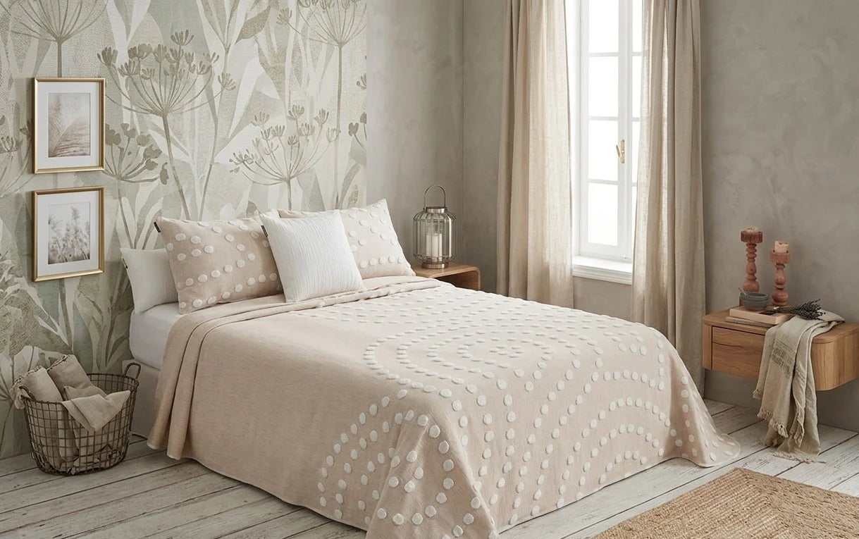 ( Fait au Québec ) Ensemble couvre-lit POLKA ( beige) - Housse de couette CHÉNÉ - Literie-Déco et moi 
