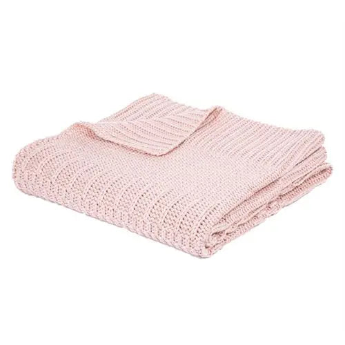 Jeté en tricot rose pâle BABA( 50''x60'')- Par Brunelli Jeté  ,disponible chez Literie-Déco et moi 