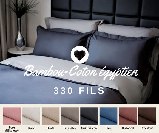 ( Fait au Québec ) Housse de couette BAMBOU / COTON ÉGYPTIEN LOUXOR ( 330fils) - 6 teintes disponibles - Draps Zénima - Literie-Déco et moi 